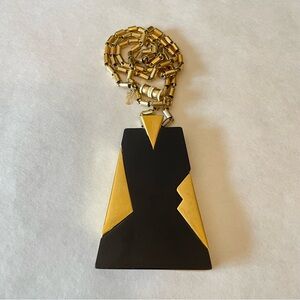 Vintage Crown Trifari Lucite Mcm Art Deco Pendant Necklace Black Gold Tone